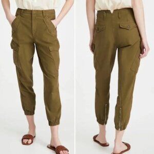 Rag & Bone Cargo Jogger Ankle Zip High Rise 100% Cotton 27 Cropped Olive Green
